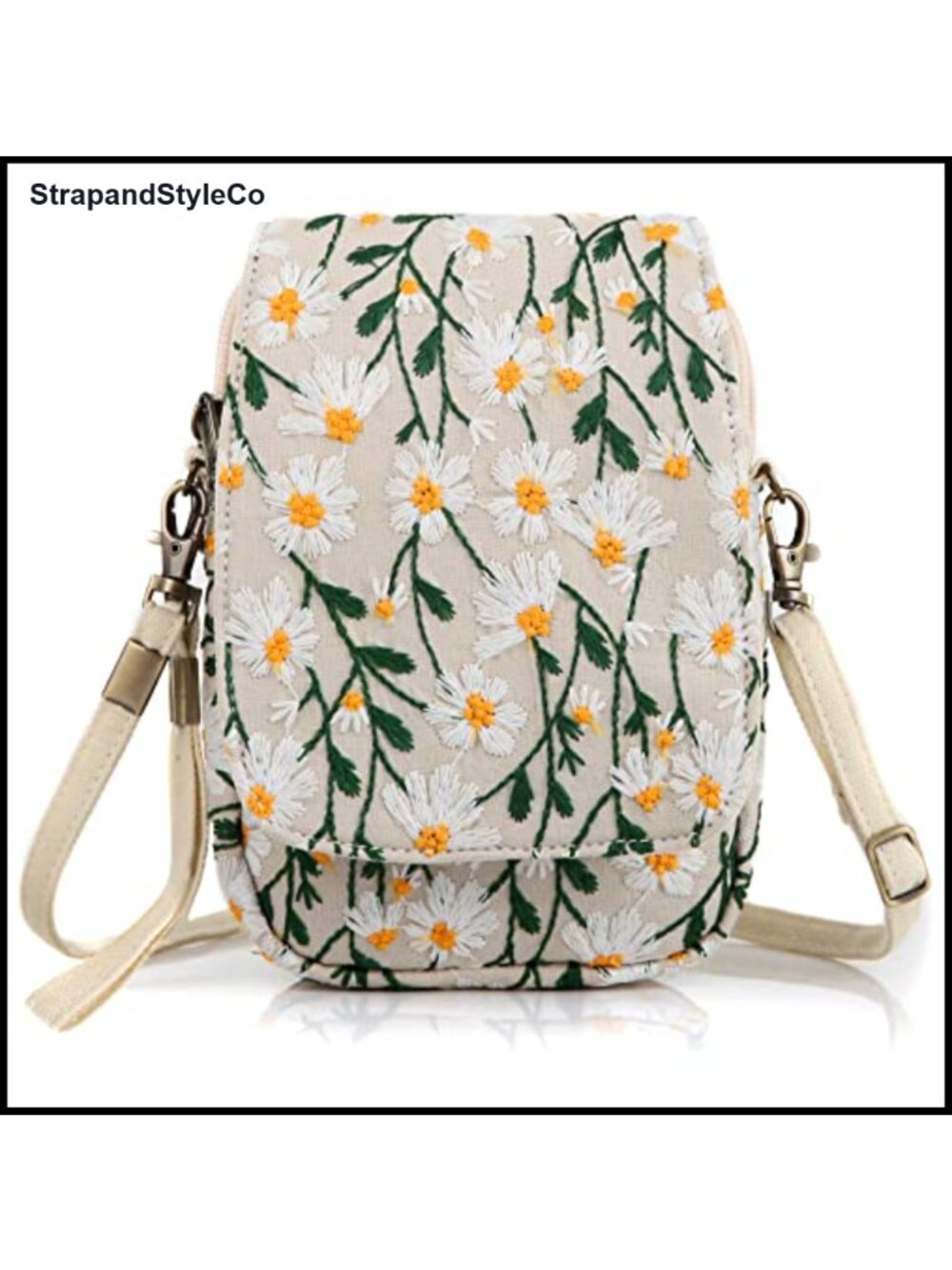 Embroidered Canvas Crossbody Phone Bag Wristlet Wallet Coin Purse